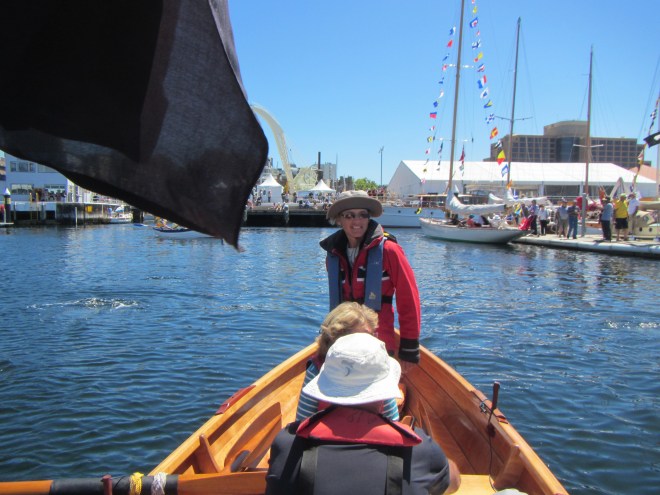 Our fearless skipper negotiating all the expensive varnish.